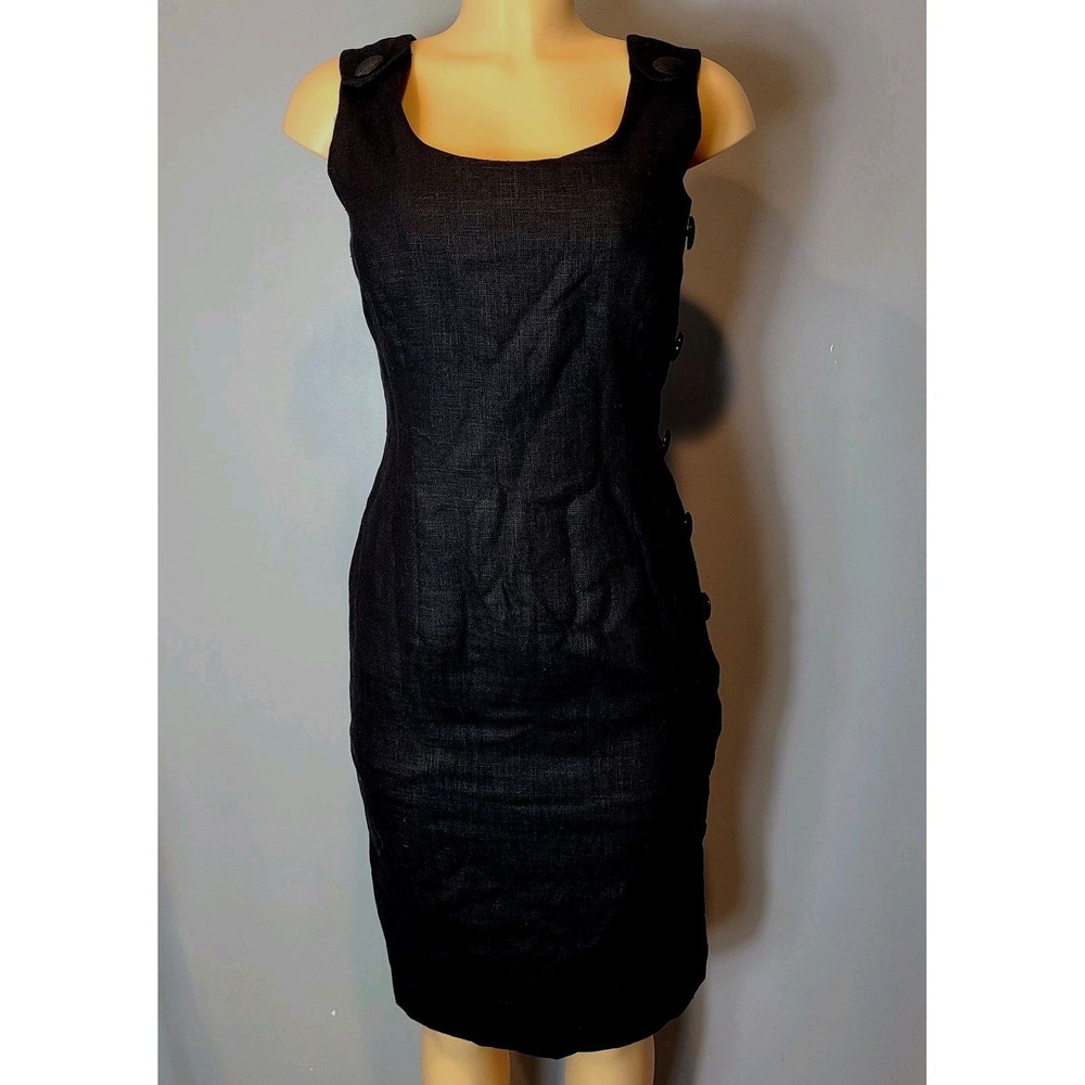 Vtg Linen‎ Minimalist Dress Womens Sz 4 Old Money Parisian Luxury 90s Button